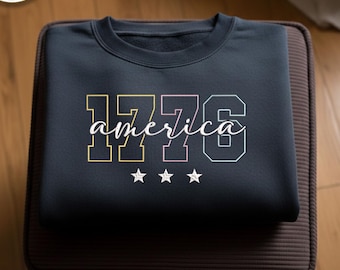 1776 America Embroidered Sweater, 250 Years of Independence Day Gift,USA Anniversary Gift,Patriotic Sweater,Embroidery American History Gift