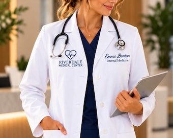 Custom Embroidered Lab Coat, Personalized White Coat for Doctors & Medical Professionals