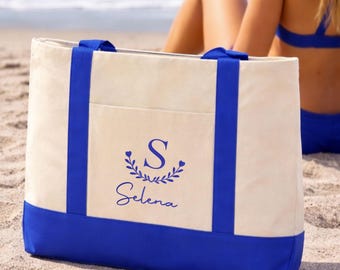 Embroidered Name with Initial Canvas Tote Bag, Bridesmaid Party Gift
