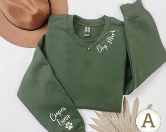 Dog Mom Embroidered Sweatshirt,Custom Pet Name On Sleeve,Embroidered Dog Lover Gift,Gift For Pet Mom,Custom Dog Mama Gifts,Mother's Day Gift