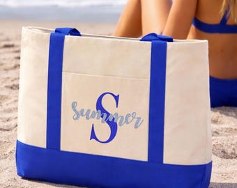Custom Name Monogram Tote Bag, Personalized Embroidered Initial Canvas Tote