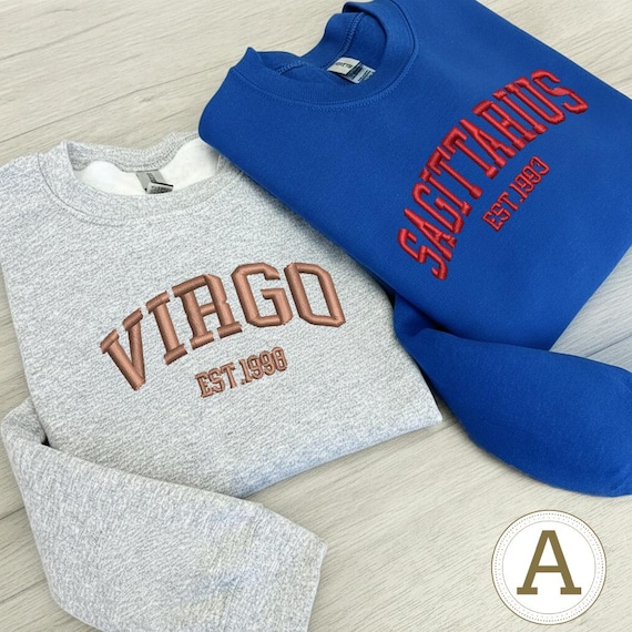 Custom Embroidery Astrology Sweatshirt, Embroidered Zodiac Sweater, Capricorn Taurus Leo Cancer Virgo Aries Aquarius Pisces Ares
