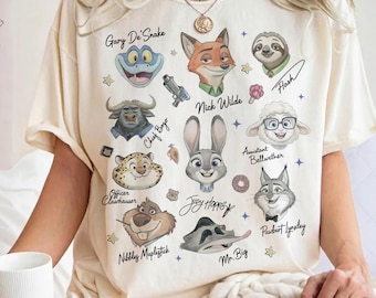 Disney Zootopia Characters Signature sketch PNG, Disneyland Family Matching PNG, Zootropolis Judy Hopps Nick Gary Nibbles Bogo Shirt