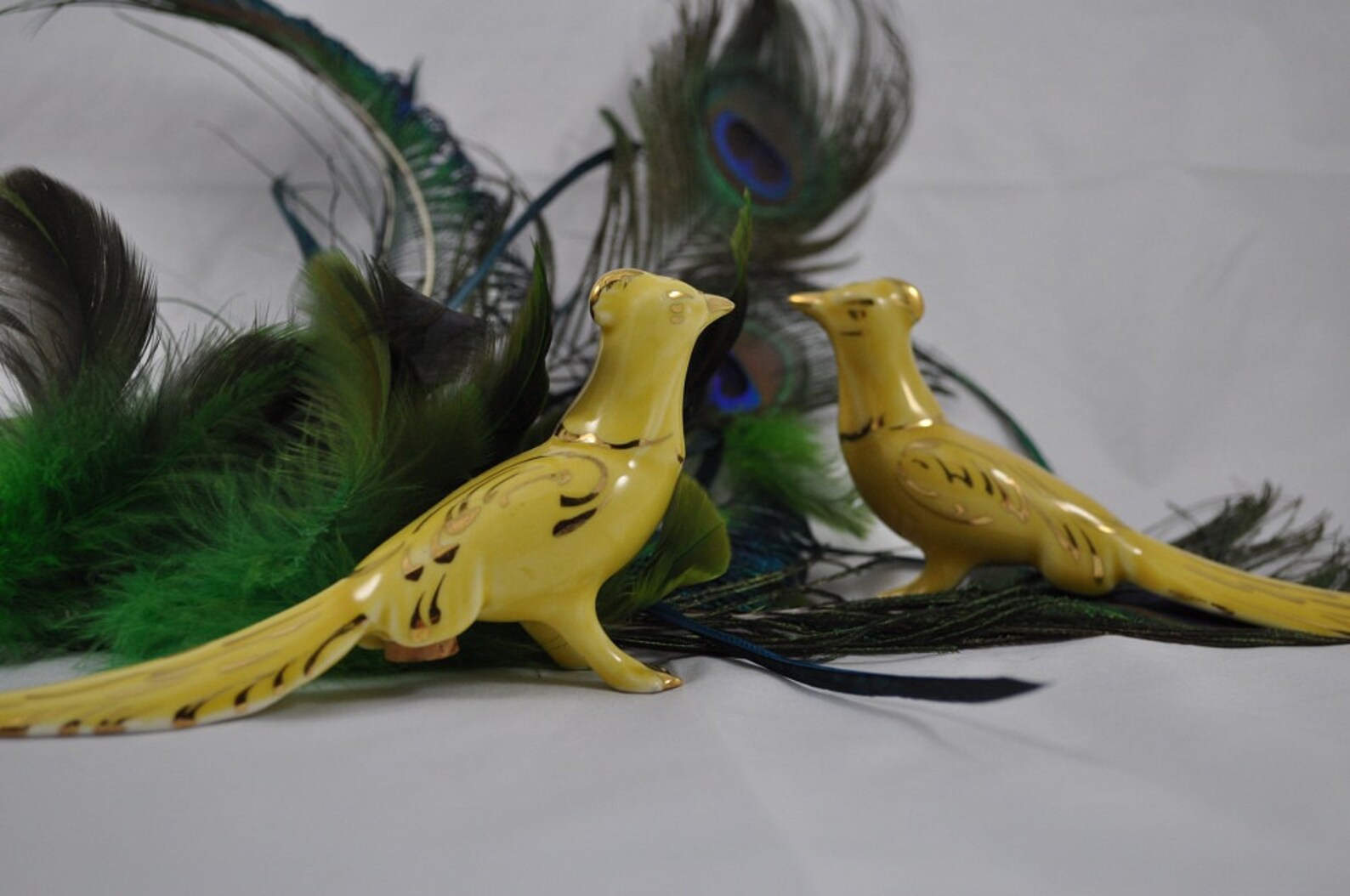 Vintage Fancy Peacock Porcelain Figurine Salt and Pepper Etsy