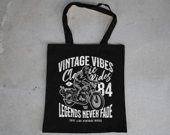 Vintage Motorcycle Cotton Canvas Tote Bag | Retro Biker Design