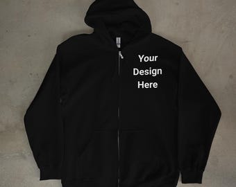 Custom Zip Hoodie | Personalized Hoodie Front or Back Print | Upload Your Design