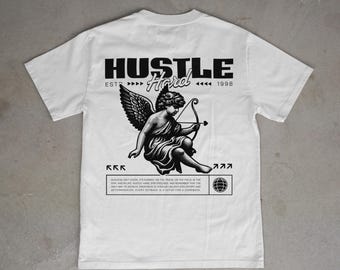 Hustle Hard Angel Graphic Tee – Vintage Streetwear Shirt, Motivational T-Shirt