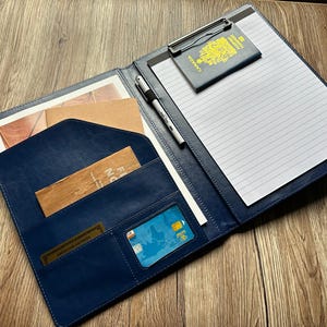 Blue Leather Padfolio Case Personalized Organizer Office Supplies Folder A4 Custom Portfolio