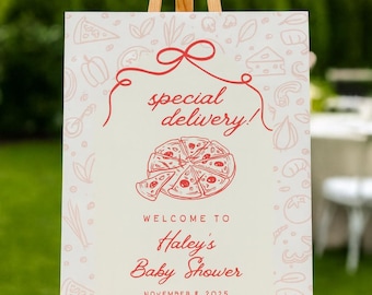 EDITABLE Special Delivery Pizza Party Baby Shower Welcome Sign