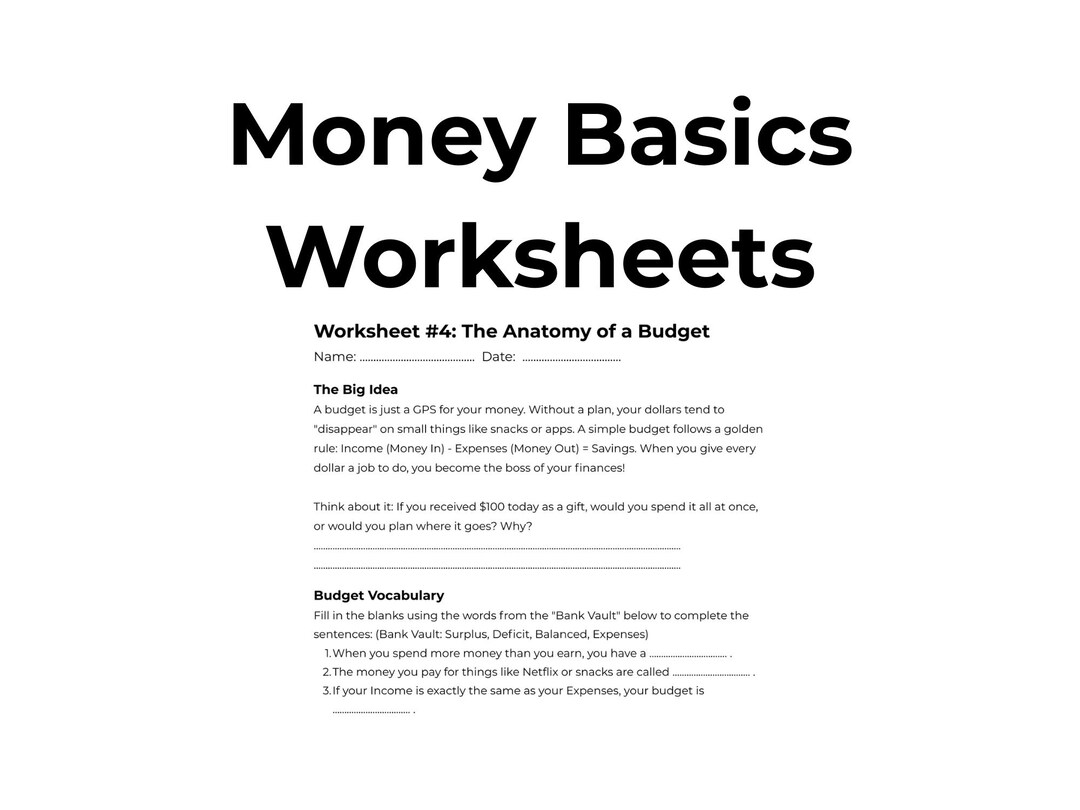 Money Basics Worksheets for Kids | Budgeting, Income & Expenses | Ages ...