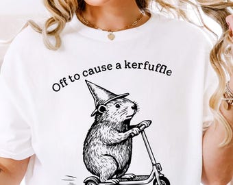 Off To Cause A Kerfuffle Witch Had Shirt,Funny Scooter Tshirt,Silly Animal Mental Health Tee