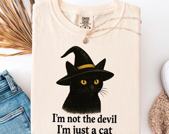 I'm not the Devil I'm Just a Cat Comfort Shirt,Funny Black Cat Shirt,Feminist Gift Tee