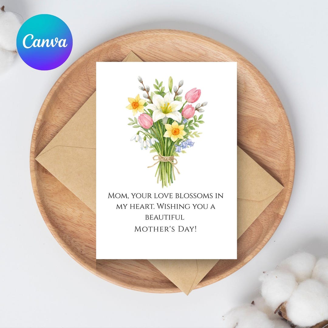 Printable Mother's Day Card, Floral Mom Card, Watercolor Flower Card ...