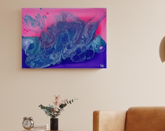 Acrylbild "Dream of Deep Octo" – Pink, Lila & Türkis Fluid Art Ozean-Kunst 50x70cm auf Leinwand, Unikat
