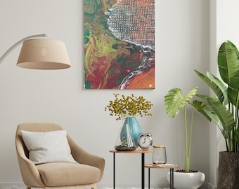 Flow of Harmony – handgemaltes Original auf Leinwand | Acryl Pour mit sanften Erdtönen, Grün & Weiß | Einzigartiges Kunstwerk 50cm x 70cm