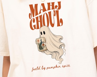 ハロウィンの幽霊麻雀シャツ、麻雀好きへのギフトアイデア、ヴィンテージTシャツ、麻雀ゲームナイトTシャツ、ハロウィン麻雀が大好きな女の子