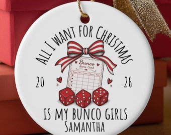 Custom bunco ornament, bunco lover gift, Christmas bunco ornament personalized, bunco game night gifts, personalizable bunco group gift