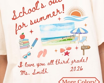 Camiseta personalizada para maestros de primaria, fin de año escolar, último día de clases, camiseta personalizada para maestros, fin de clases, camiseta de verano, feliz último día, primaria