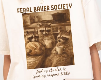 Divertida camiseta de mapache de masa madre, colores cómodos, regalo para panadero, camiseta divertida, regalos para panaderos de masa madre, camiseta para amantes del pan, divertida