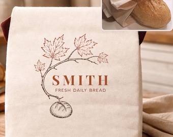 Fall custom sourdough bread bag, autumn host gift for bread lover, fall gift for host, farmhouse kitchen fall décor, custom sourdough gift