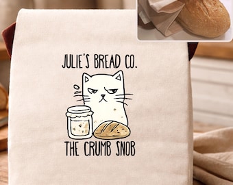 Personalized sourdough bag gift for cat lover, custom bread bags for sourdough, bread lover gift, modern farmhouse sourdough gifts for baker