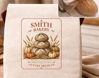 Fall custom sourdough bread bag, autumn host gift for bread lover, fall gift for host, farmhouse kitchen fall décor, custom sourdough gift