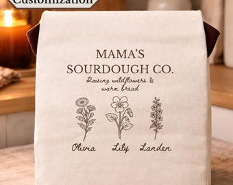 Custom birth flower sourdough bread bag personalized mama gifts kitchen aesthetic bags for bread lover gift baker gifts kitchen aesthetic