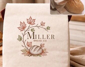 Fall custom sourdough bread bag, autumn host gift for bread lover, fall gift for host, farmhouse kitchen fall décor, custom sourdough gift