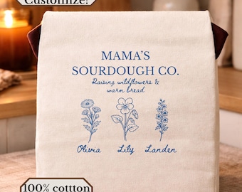 Custom birth flower sourdough bread bag personalized mama gifts kitchen aesthetic bags for bread lover gift baker gifts kitchen aesthetic