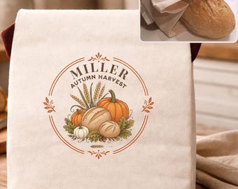 Fall custom sourdough bread bag, autumn host gift for bread lover, fall gift for host, farmhouse kitchen fall décor, custom sourdough gift
