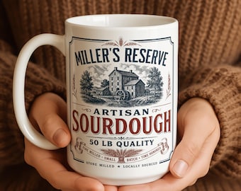 Vintage custom coffee mug for sourdough lovers, bread lover gift, personalized retro modern farmhouse coffee cup sourdough gifts for baker