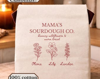 Custom birth flower sourdough bread bag personalized mama gifts kitchen aesthetic bags for bread lover gift baker gifts kitchen aesthetic