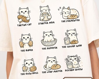 Camiseta de masa madre, regalo divertido para dueños de gatos, camiseta para panaderos, camiseta de pan de masa madre para amantes del pan, camiseta de regalo para amantes de los gatos, camiseta para mamás de gatos