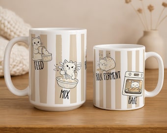 Cute cat coffee mug for bread baker sourdough coffee cup gift for bread lover mug sourdough gifts vintage cottagecore gift for mom