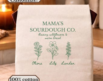 Custom birth flower sourdough bread bag personalized mama gifts kitchen aesthetic bags for bread lover gift baker gifts kitchen aesthetic