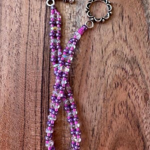Pink + Purple Hand Woven Super Duo Beaded Bracelet | Toggle Clasp