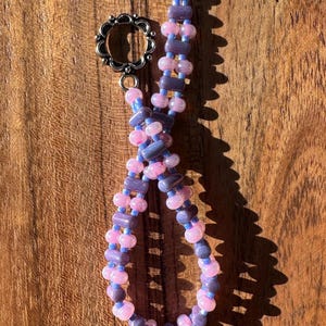 Pink + Purple Hand Woven Seed Bead Bracelet | Toggle Clasp