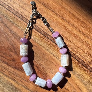 Aquamarine & Purple Dyed Jade Bracelet | Adjustable | Stainless Steel