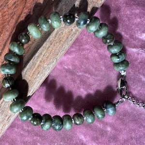 Green Dyed Jade Beaded Bracelet | Stainless Steel