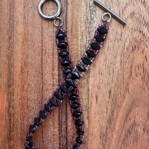 Black Hand Woven Seed Bead Bracelet | Stainless Steel Toggle Clasp