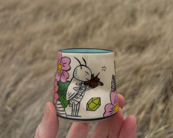 Ceramic Coffee Mug 3 oz | Tea Cup | Gifts for Coffee Lovers | Espresso Shot Glass | Animal Art | Cricket Lucky Cup | Pottery Home Decor