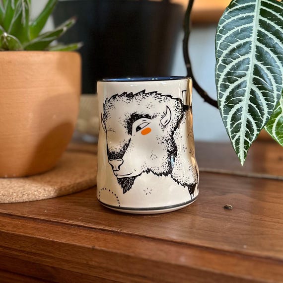 Ceramic Coffee Mug 16 oz | Tea Cup | Gifts for Coffee Lovers | Special Gift  | Animal Art | Large Bison Cup | Mountain Pottery Home Decor
