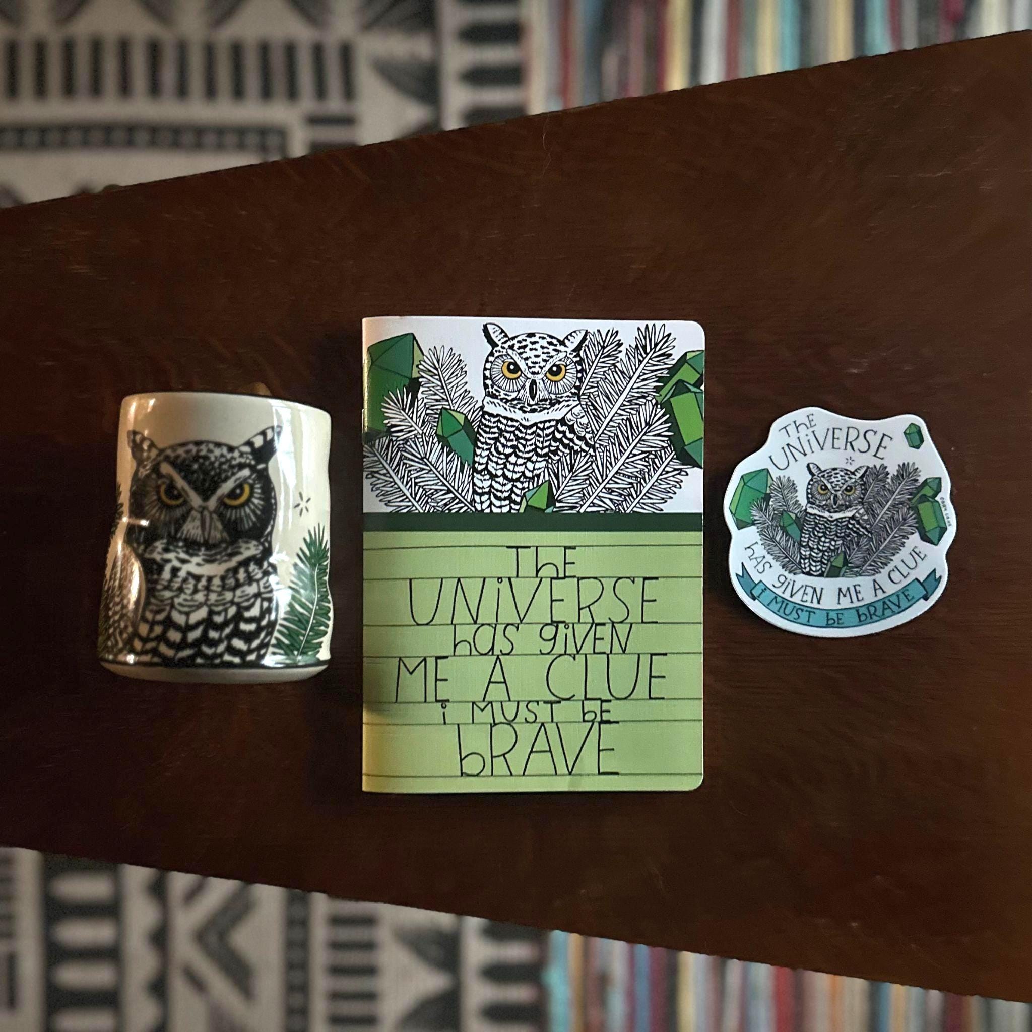 Great Horned Owl Collection - Notebook, Ceramic Cup, Waterproof Vinyl Sticker