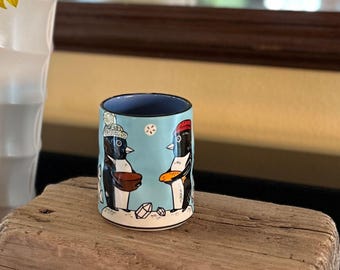 Ceramic Coffee Mug 9 oz | Tea Cup | Gifts for Coffee Lovers | Special Gift | Animal Art | Snow Penguin Cup | Pottery Home Decor