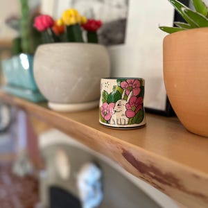 Ceramic Coffee Mug 6 oz | Tea Cup | Gifts for Coffee Lovers | Espresso Shot | Animal Art | Bunny Lucky Cup | Rabbit Pottery Home Decor