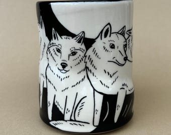 Ceramic Coffee Mug 16 oz | Tea Cup | Gifts for Coffee Lovers | Special Gift | Animal Art | XLarge Wolf Cup | Pottery Home Decor