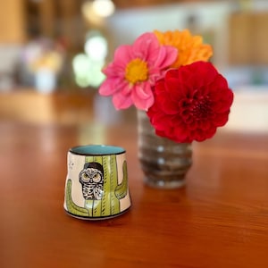 Ceramic Coffee Mug 3 oz | Tea Cup | Gift for Coffee Lovers | Espresso Shot Glass | Animal Art | Elf Owl Lucky Cup | Pottery Home Decor