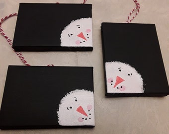 Snowman Canvas Ornament Gift Tag Set Of 3