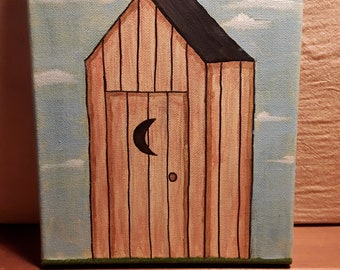 Primitive Country Outhouse Painting