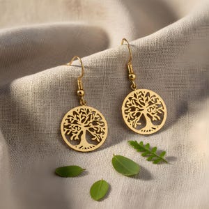Boucles d’oreilles Arbre de Vie – Doré ou argenté | Acier Inoxydable | Nature & Énergie Positive | Légères et élégantes
